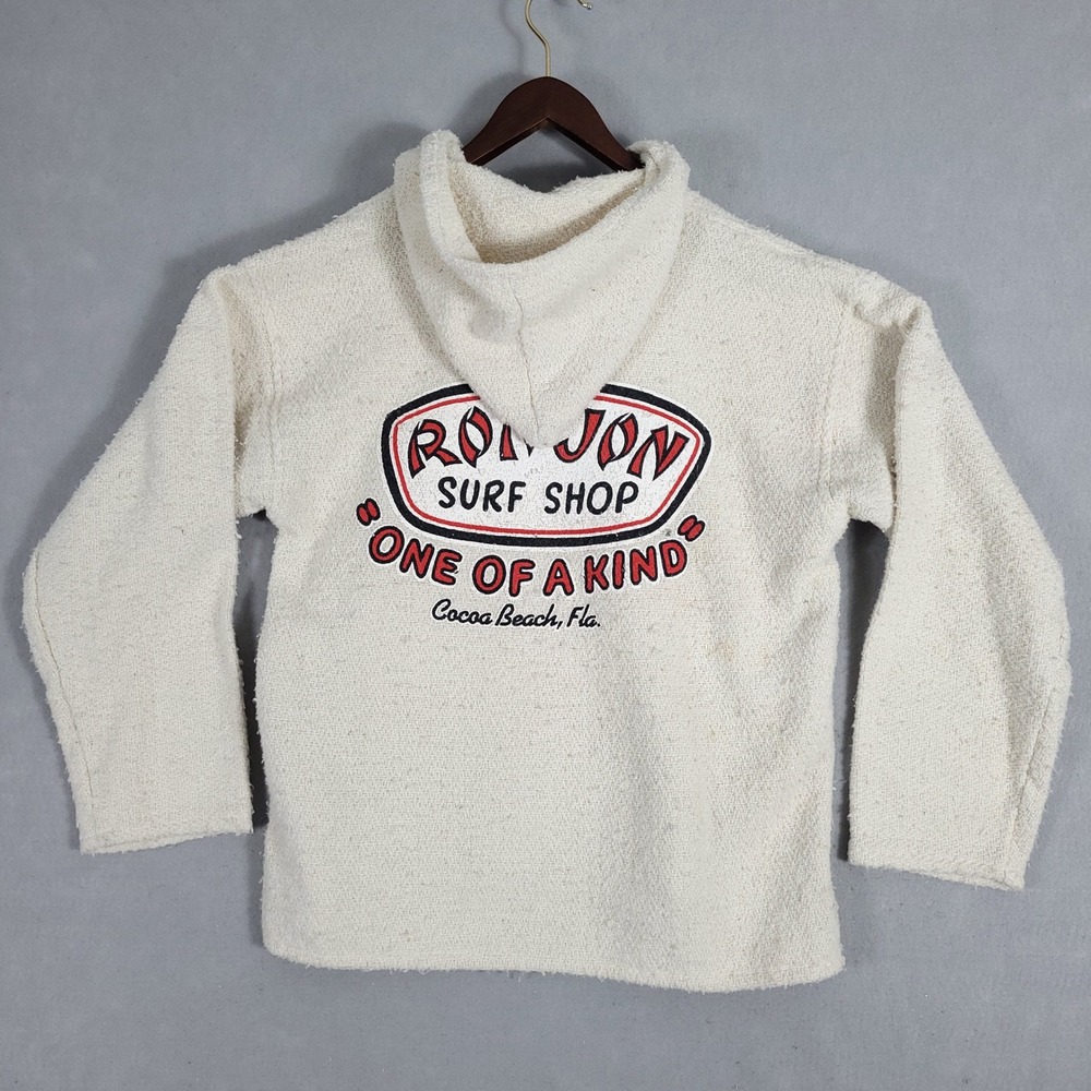 Ron Jon Surf Shop Baja Hoodie XL Cream Woven Pullover Relaxed Fit Heavy-Knit Y2K